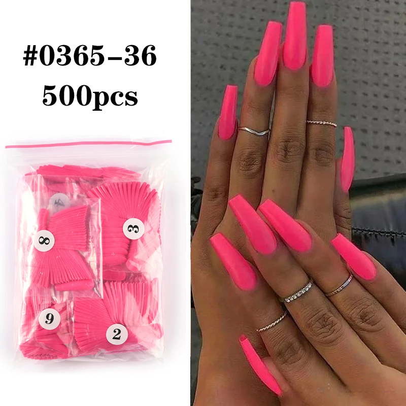 500 шт. цветные накладные ногти длинные балерины форма гроба УФ блестящие
