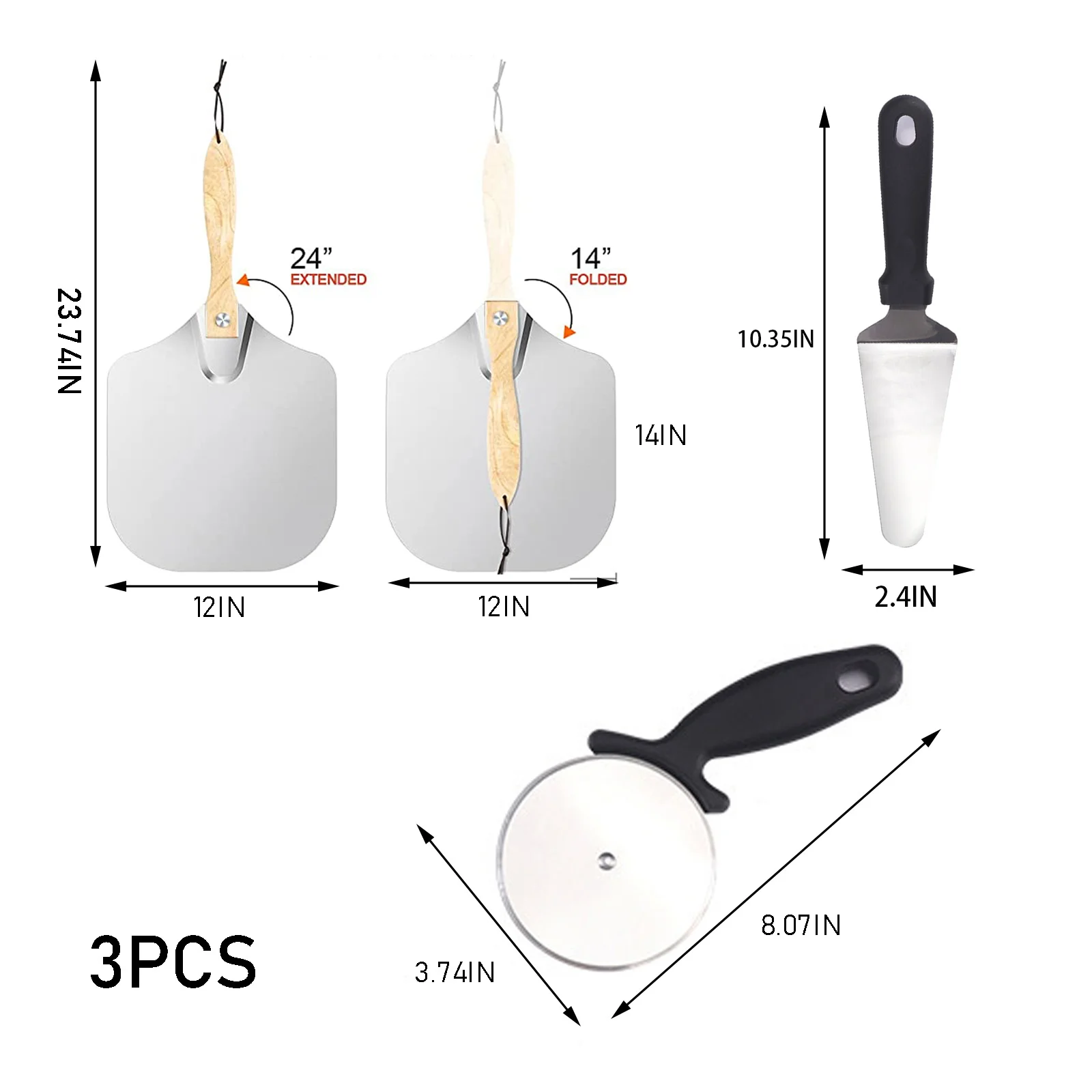 

Aluminum Pizza Peel With Foldable Wooden Handle 12``x14''Pizza Cutter Pizza Paddle For Pizza Ovens, Bread And Pizza Spatula Set