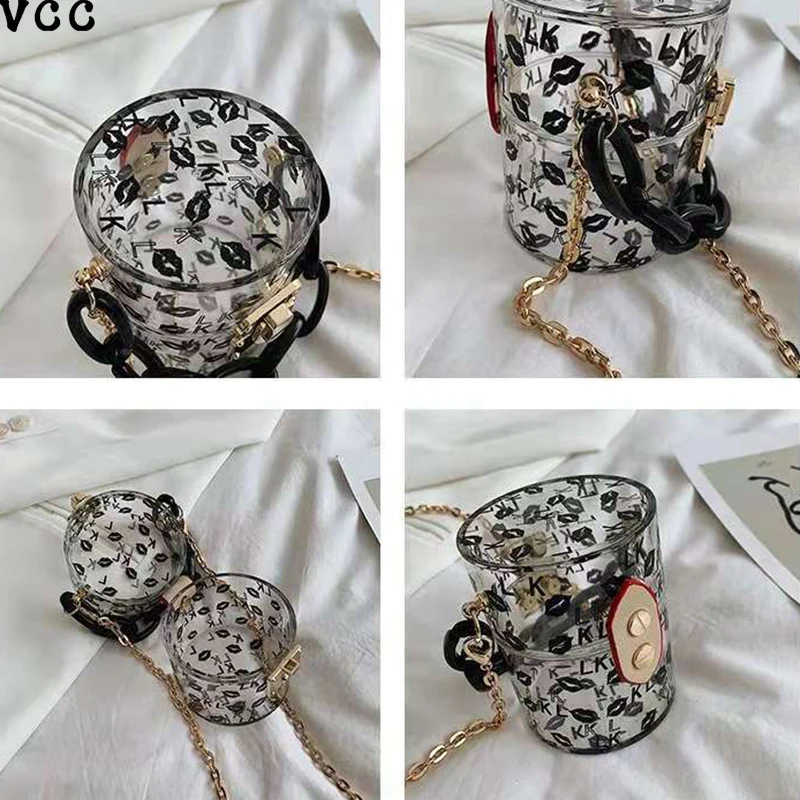 

New Transparent Lipstick Printed Chain Portable Shoulder Bag Lock BagWomen's Bag Fashion Mobile Phone BagHandbags