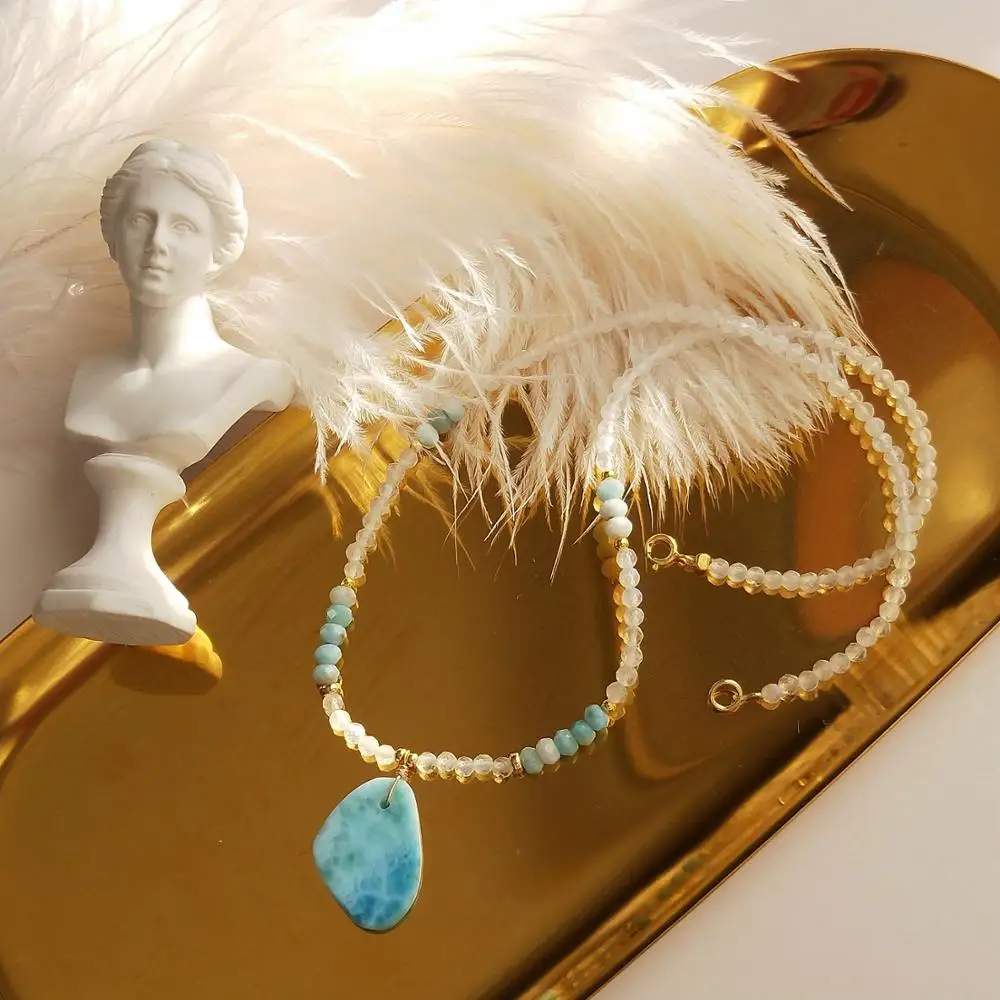 Подвеска Lii Ji из натурального лунного камня шармы Larimar стерлингового серебра 925