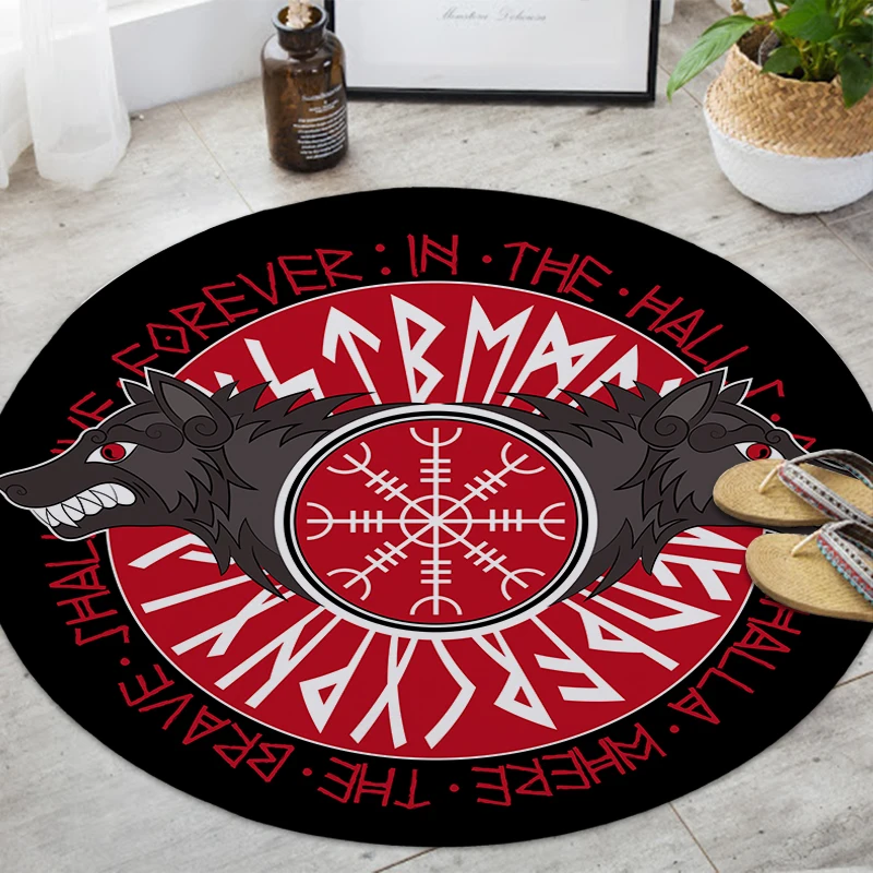 Круглый ковер FYMX в стиле ретро с рисунком животных нескользящий черной серии для