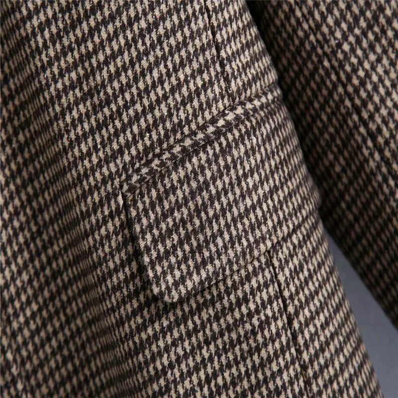 

2021 ZA Houndstooth Blazer Women Long Sleeve Single Breasted Office Lady Blazers Coat Female Fashion Plus Size Vintage Top