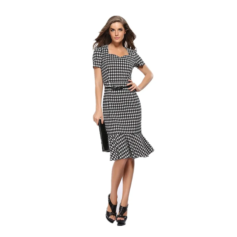 Женское платье-карандаш с юбкой-годе черное платье драпировкой в клетку лето 2019 |