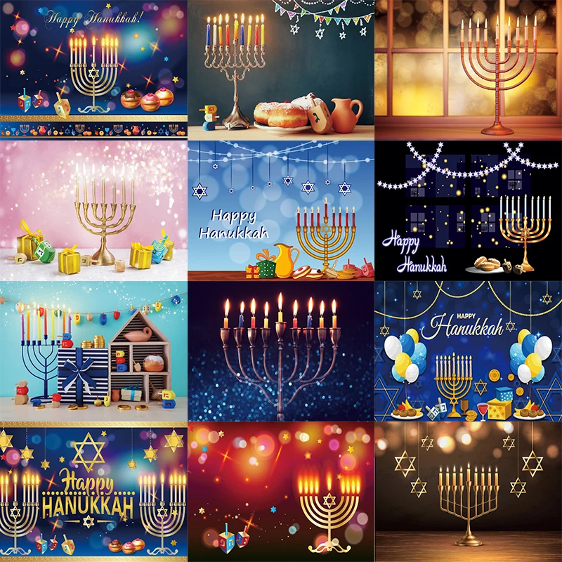 

Hashanah Hanukkah Photo Backdrop Jewish Happy Holiday Party Candle Photography Background Menora Decoration Chanukah Banner
