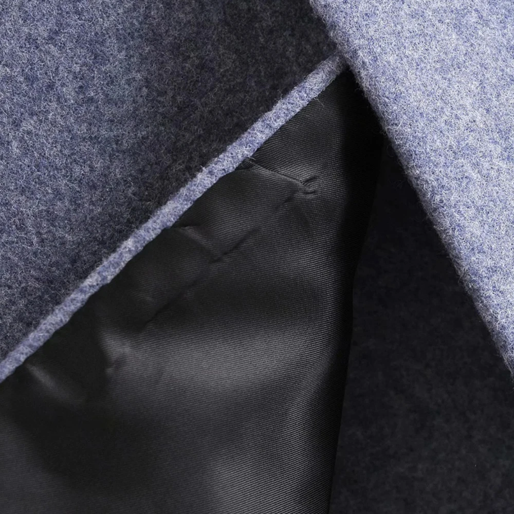 

2020 Autumn and Winter Gray Blue Long Double-Breasted Lapel Woolen Slim Ladies Coat