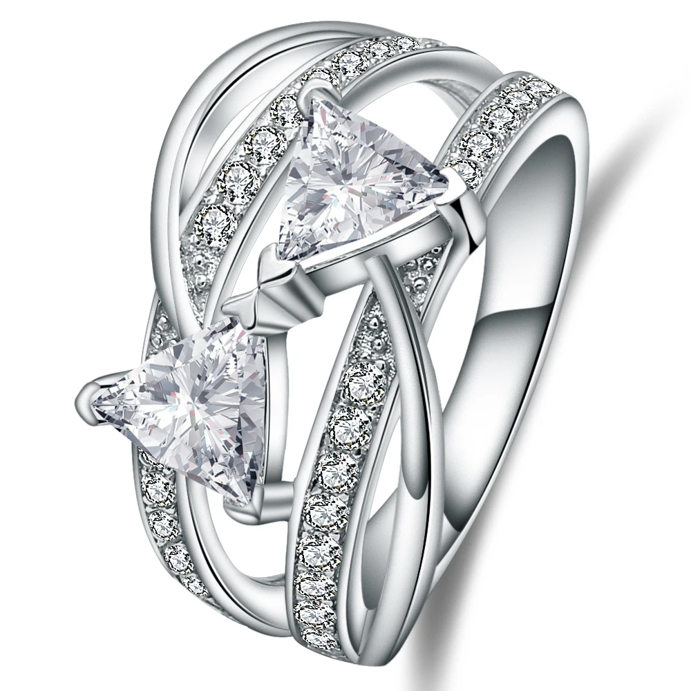 

Женское балетное кольцо, классическое обручальное кольцо из стерлингового серебра 925 пробы с двойным кубическим цирконием, подарки для под...