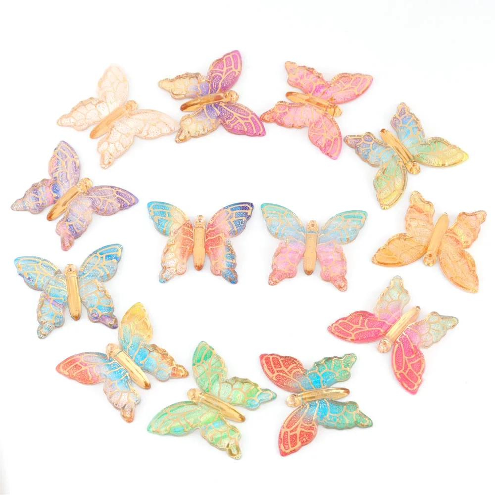 Акриловые кулоны сверкающего цвета 10 шт. подвеска-бабочка карамельного для