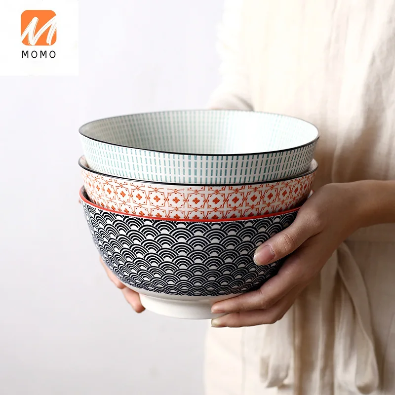 

Household Ceramic Large Soup Bowl Japanese Creative Tableware Salad Bowl Large Basin Bowl Underglaze Bowl Soup Plate Noodle Bowl