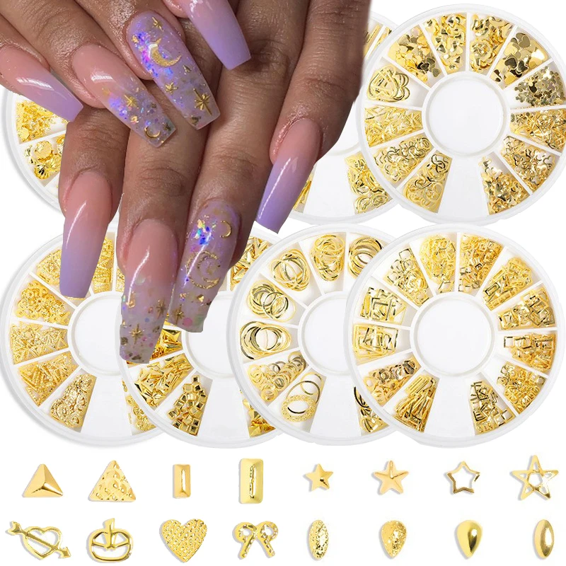 

3D заклепки для ногтей, многофункциональный дизайн ногтей, луна, звезда, золотые заклепки, металлические накладные ногти из сплава, для творчества, украшения ногтей, стразы