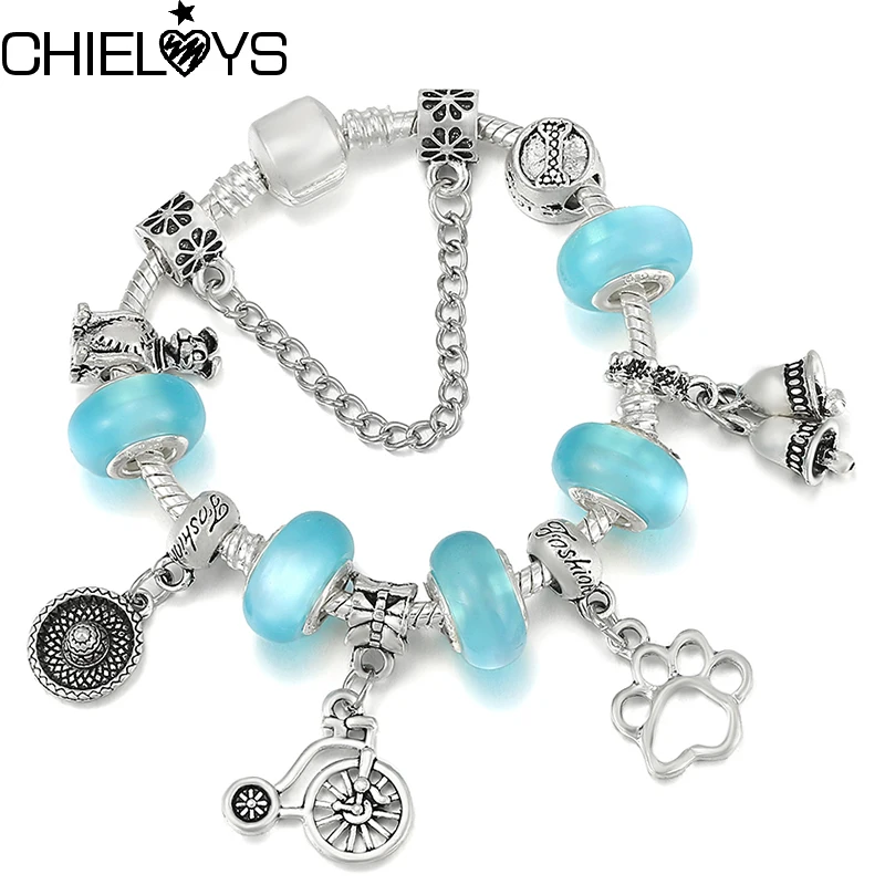 Новый дизайн Подвесные Браслеты в виде собачьей лапы на велосипеде с синими