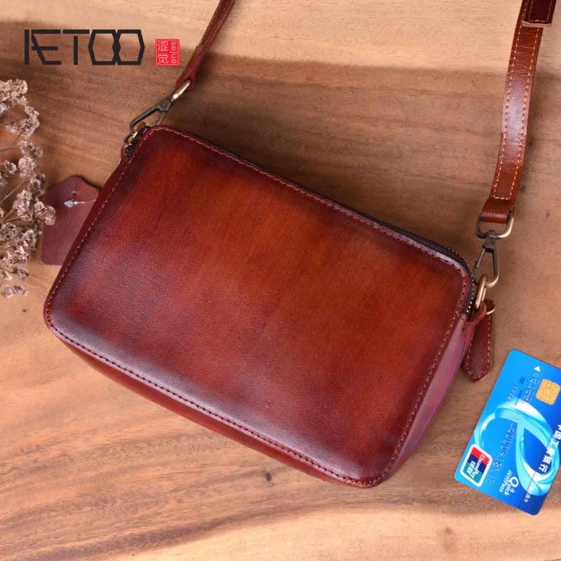 AETOO женская сумка ручной работы в стиле ретро цветная кожаная на плечо винтажная