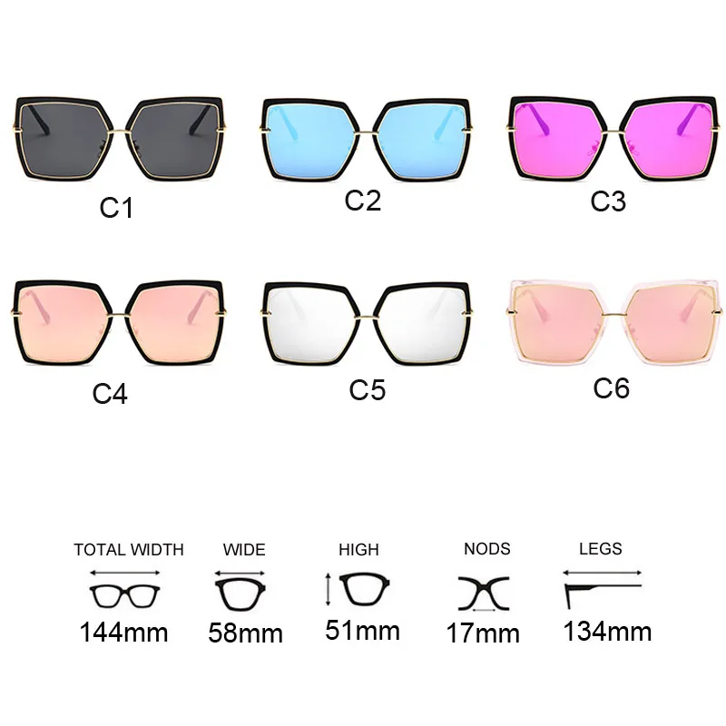 

Oversized Sunglasses Women Brand Designer Metal Square Eyewear 2021 New Female Shades Big Mirror Sun Glasses Superstar oculos