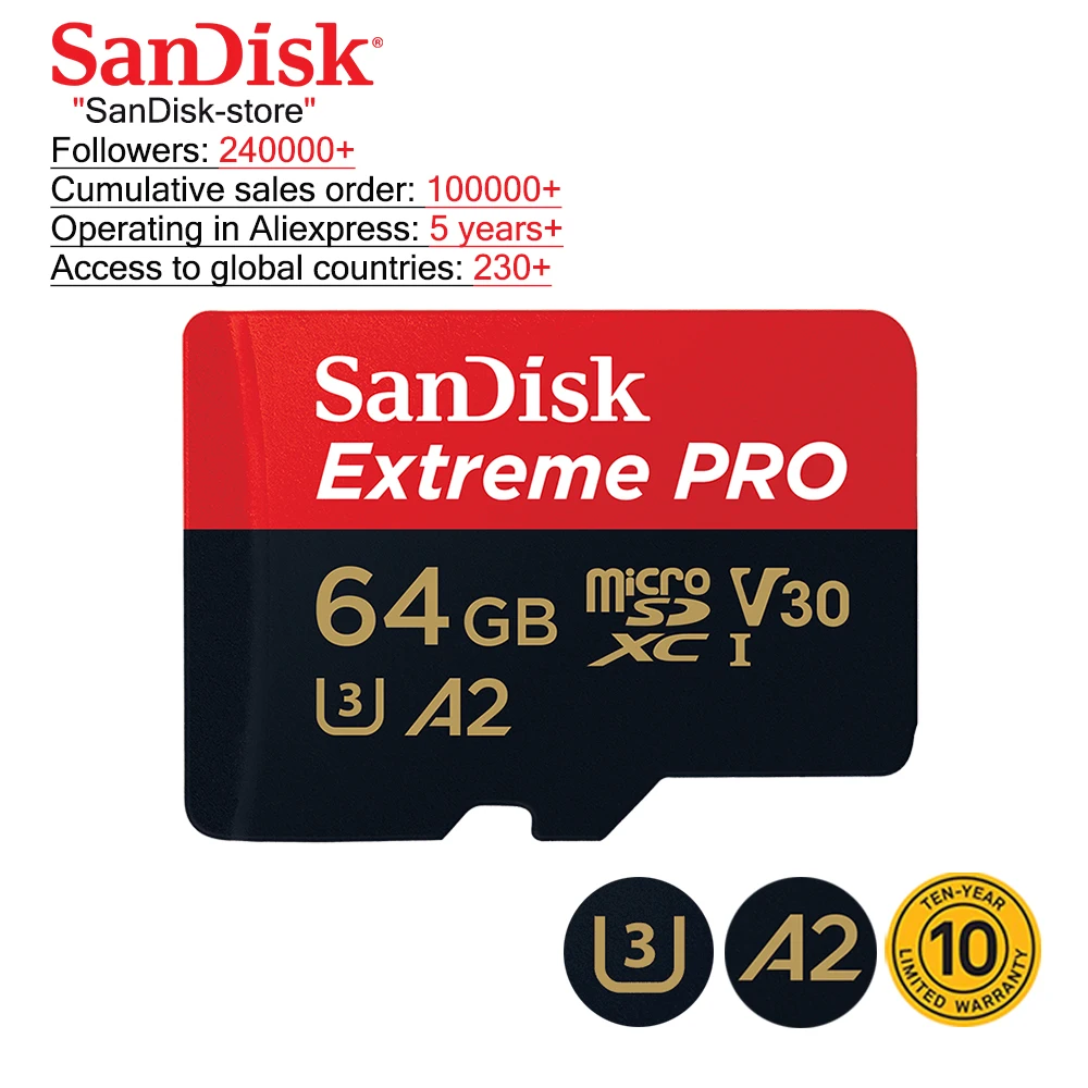 Карта памяти SanDisk TF Micro SD Extreme Pro 32 Гб 64 128 ГБ 256 4K видео 10 лет гарантии|Карты памяти| |