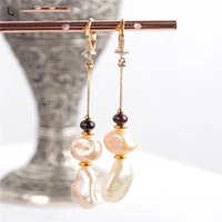 natural white baroque pearl earring 18k golden lady gift garnet beads dangle luxury mesmerizing aurora wedding real classic