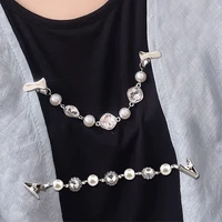 women cardigan clip retro pearl brooches sweater shawl blouse fixed strap charm safety pin jewelry girls collar coat decoration