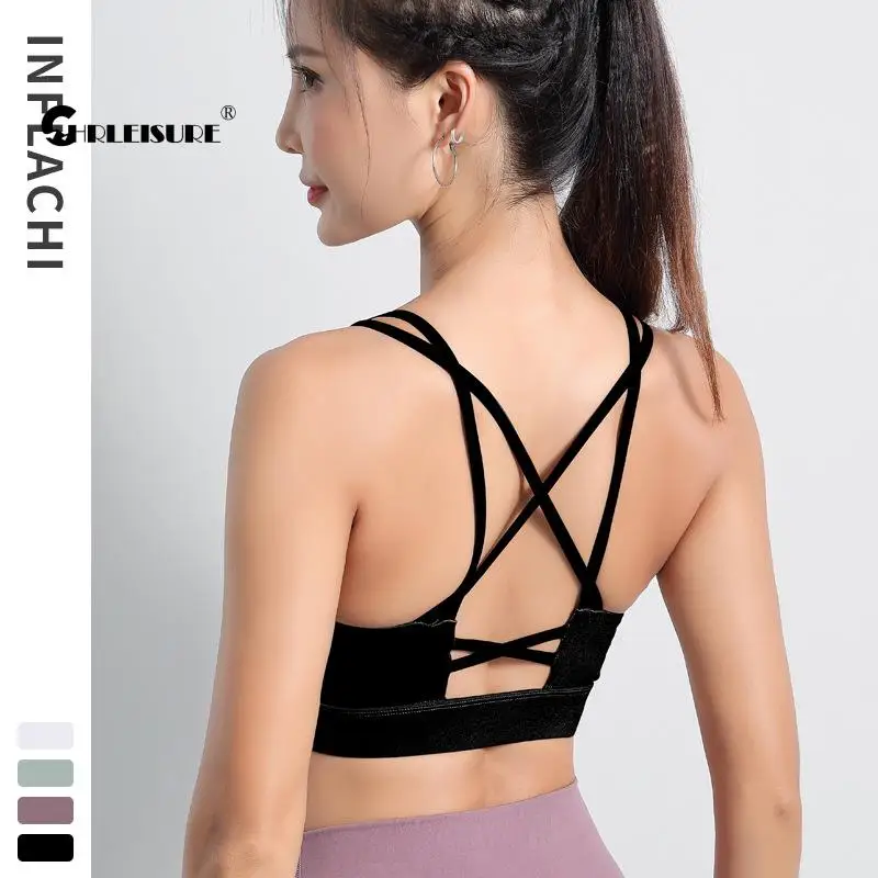 

CHRLEISURE Running Sports Top Shockproof Elasticity Breathable Beautiful Back Bra Thin Shoulder Strap External Wear Gym Bra