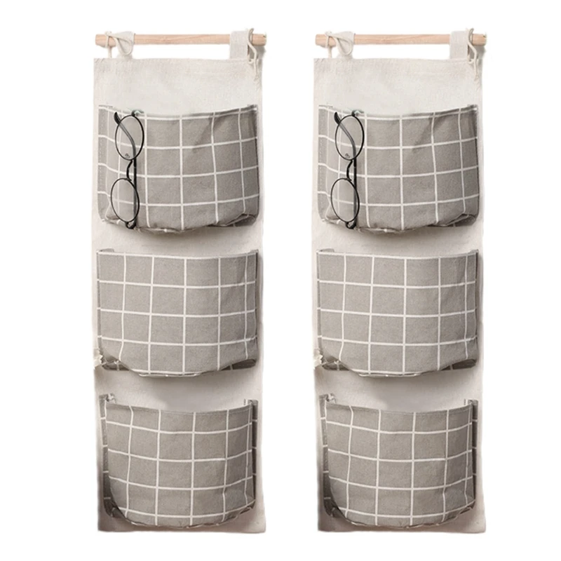 

Waterproof Cotton And Linen Three-Layer Handbag Organizer With Hemp Rope And Crossbar For Kitchen Bathroom Dormitory