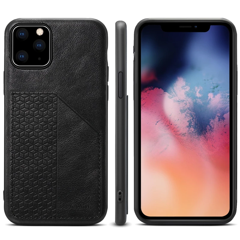 Чехол для телефона с держателем карт для Apple iPhone 11 Pro Max, роскошный кожаный чехол с силиконовой рамкой, антидетонационный бизнес