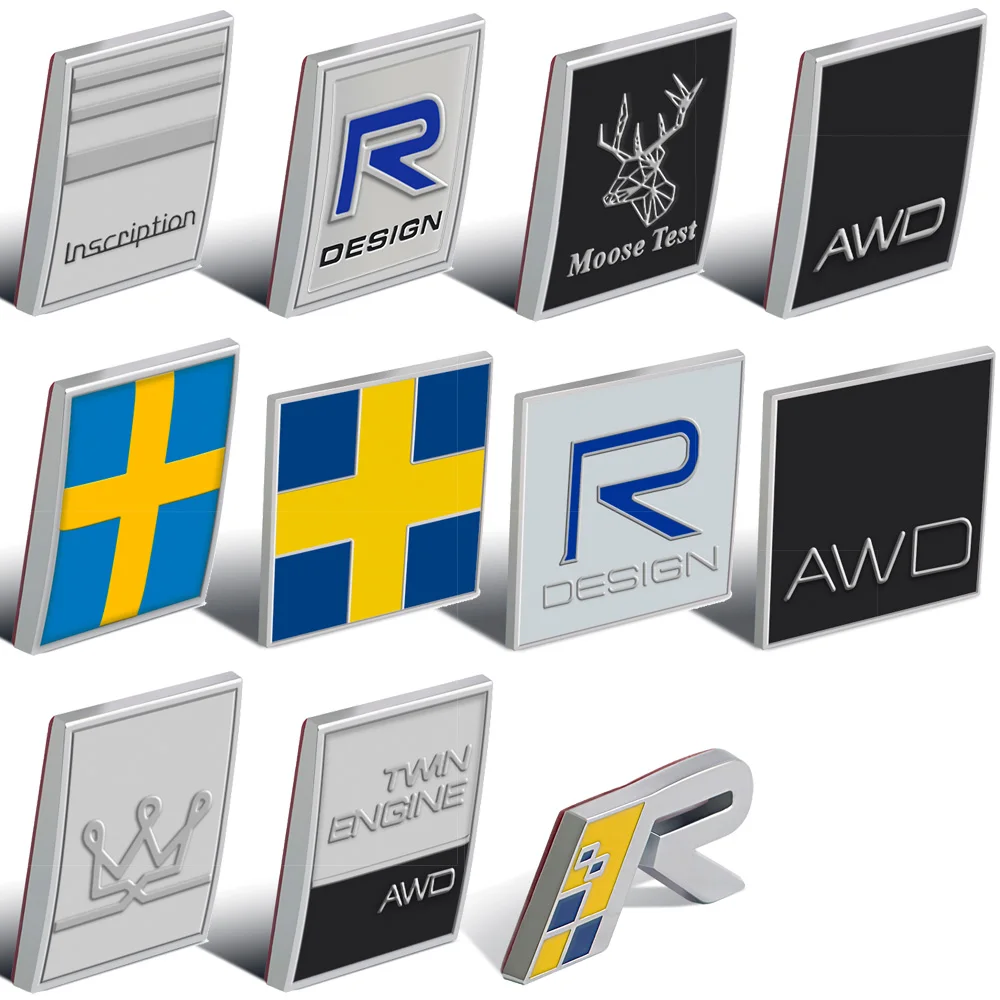 

R AWD Inscription Flag Moose Test Badge For VOLVO C60 C70 XC60 XC70 XC80 XC90 V50 V60 V70 V90 Trunk Emblem Sticker Car Styling