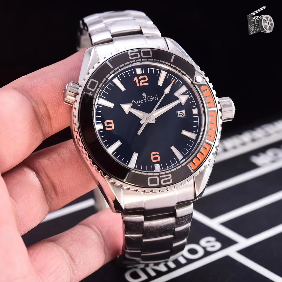 

Classic New Men Automatic Mechanical Blue Black Orange Ceramic Stainless Steel James Bond 007 Sapphire Watch Glass Back