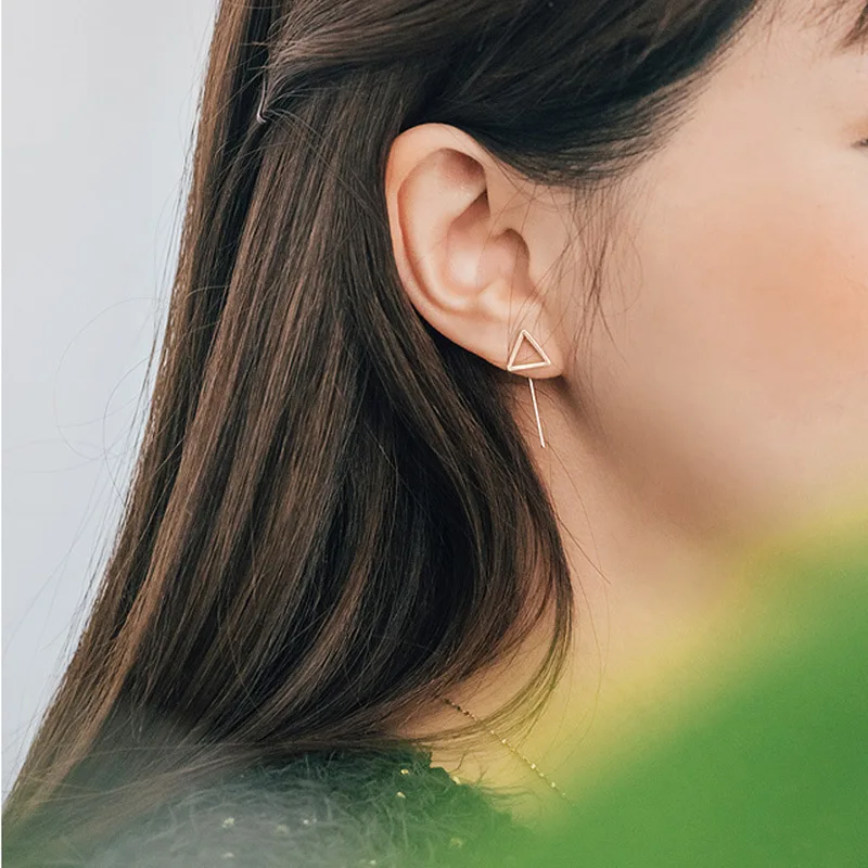 100% 925 Sterling Silver Earrings Fashion Geometric Triangle Round Stud For Women Men |