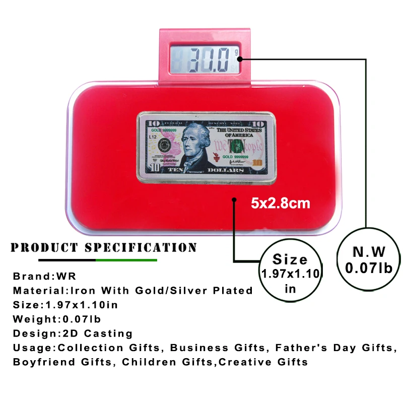 Качество 999. Посеребренная монета слиток с чехлом для коллекции 24 К 10 долларов США