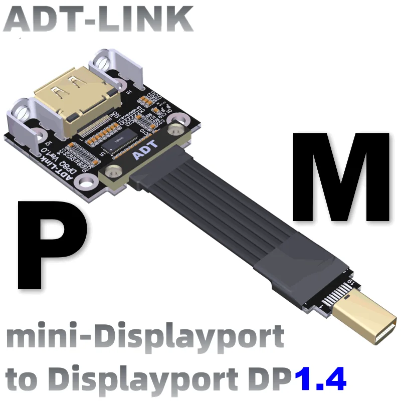 

Плоский ленточный кабель-адаптер Mini Displayport V1.4, экранированный удлинитель DP1.4 для Mini-DP, фиксирующее отверстие для удлинителя графической кар...