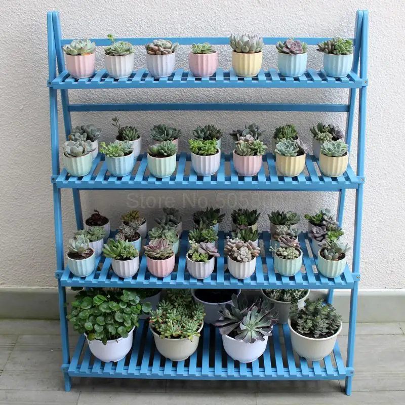  Flower shelf simple solid wood home balcony green radish multi-layer detachable folding portable indoor plant stand | Мебель