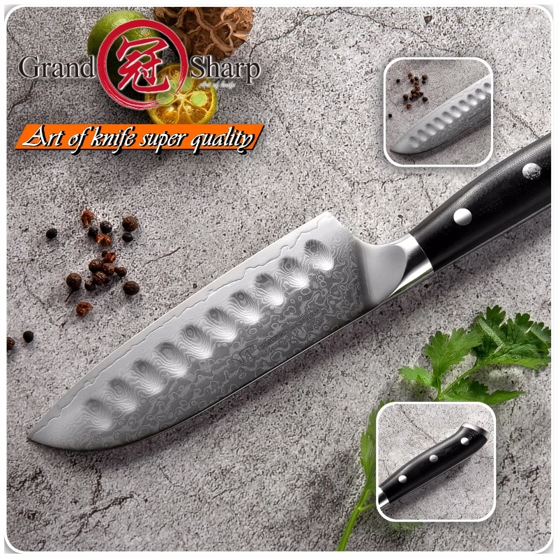 5 дюймов нож сантоку GRANDSHARP VG10 японский дамасский из нержавеющей стали 67 слоев