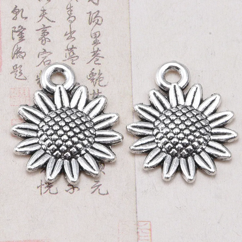 

200pcs/lot Antique Silver Color Sunflower Flower Charms Pendants DIY Necklace For Jewelry Making Findings