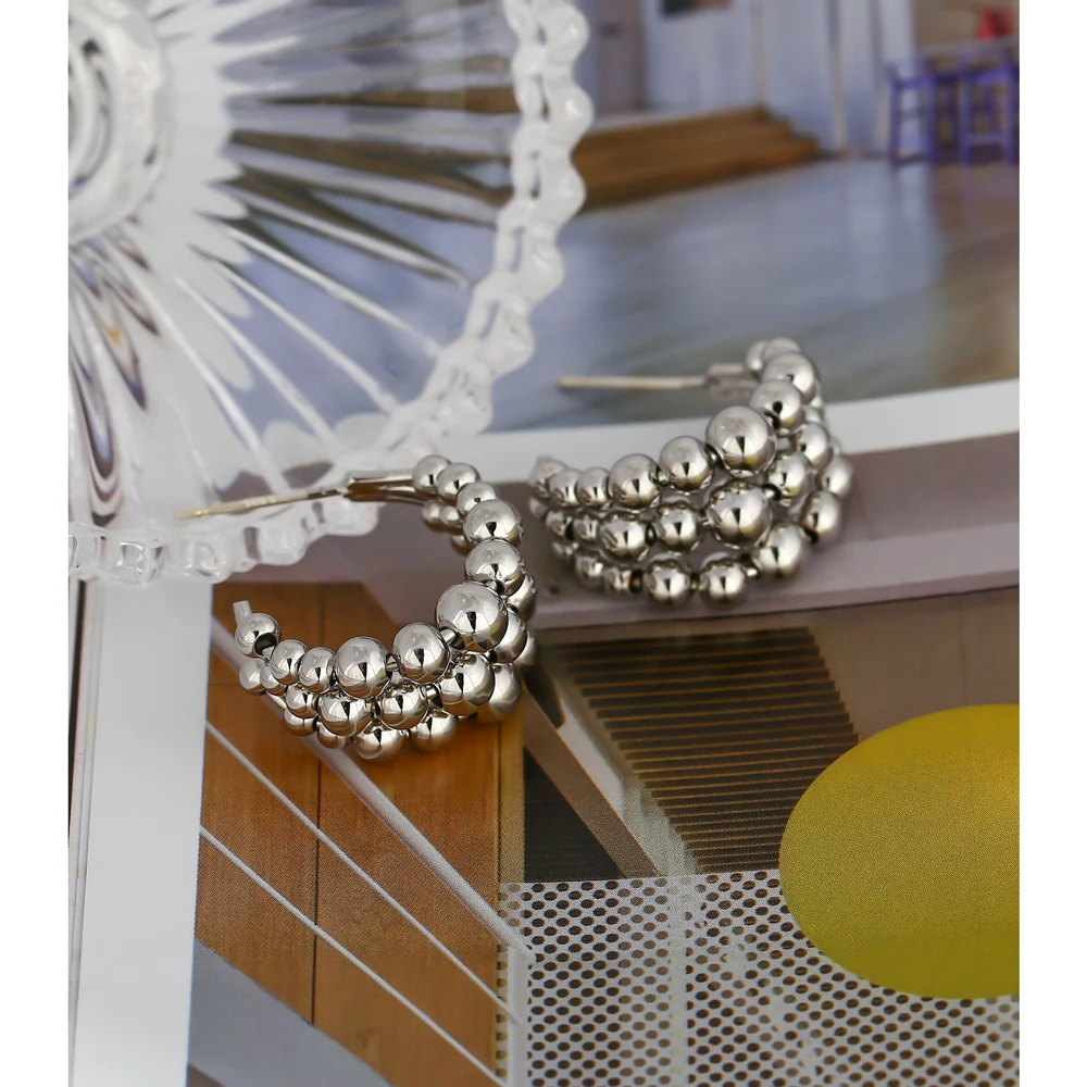 Yhpup модные Медная Бусина Серьги гвоздики заявление металический текстура серьги