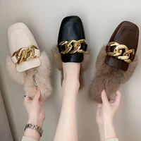 new women winter shoes fashion flat leather house slippers indoor non slip warm slipper female furry slides casual ladies shoes