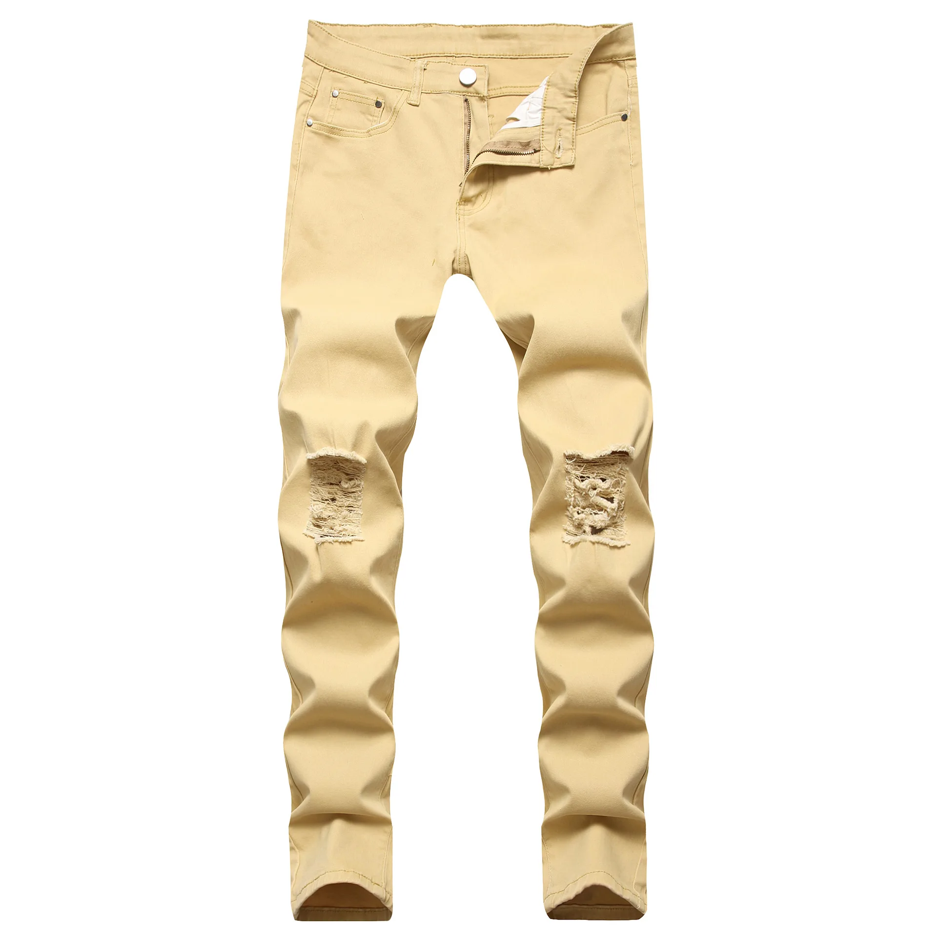 

Men's Broken Hole Embroidered Pencil jeans Slim Men Trousers Casual Thin Denim Pants Classic Cowboys Young Man Jogging Pants