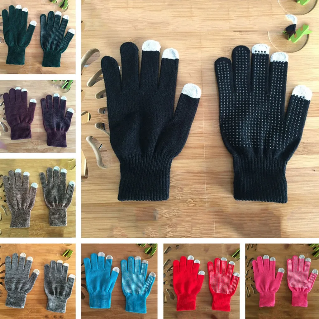 

Winter Knit Silicone Non-slip Gloves Phone/screen Mens Gloves Driving Full Finger Bike/mountaineering Gloves Guantes Invierno