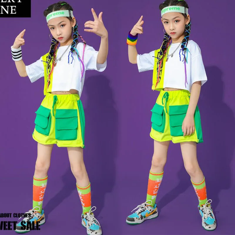 

Kids Cool Hip Hop Clothing Crop Tops Sweatshirt Streetwear Shorts For Girls Concert Stage Wear Jazz Dance Costume Clothes