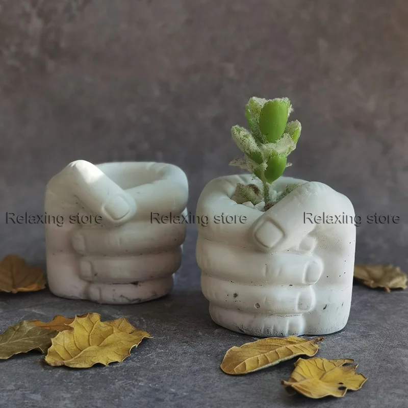 Hands Concrete Vase Cement Flowerpot Molds Hand Palm Plaster Pen Holder Container Resin Mould Plants Pot Planter Silicone Mold