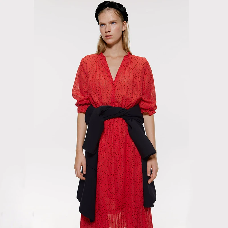 Модное осенне-летнее платье Boho ZA с принтом женское элегантное свободное платье с бантом вечерние подарки дружбы/девушки новейшее платье V/o-образным вырезом