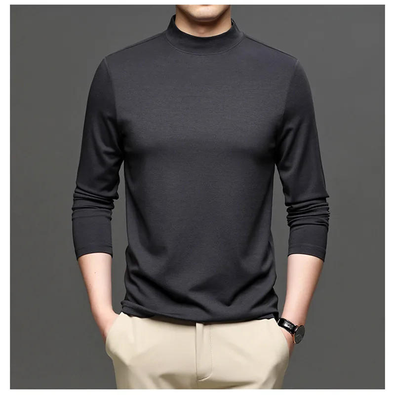 

2021 new high neck T-shirt men's long-sleeved super soft and lightweight T-shirt