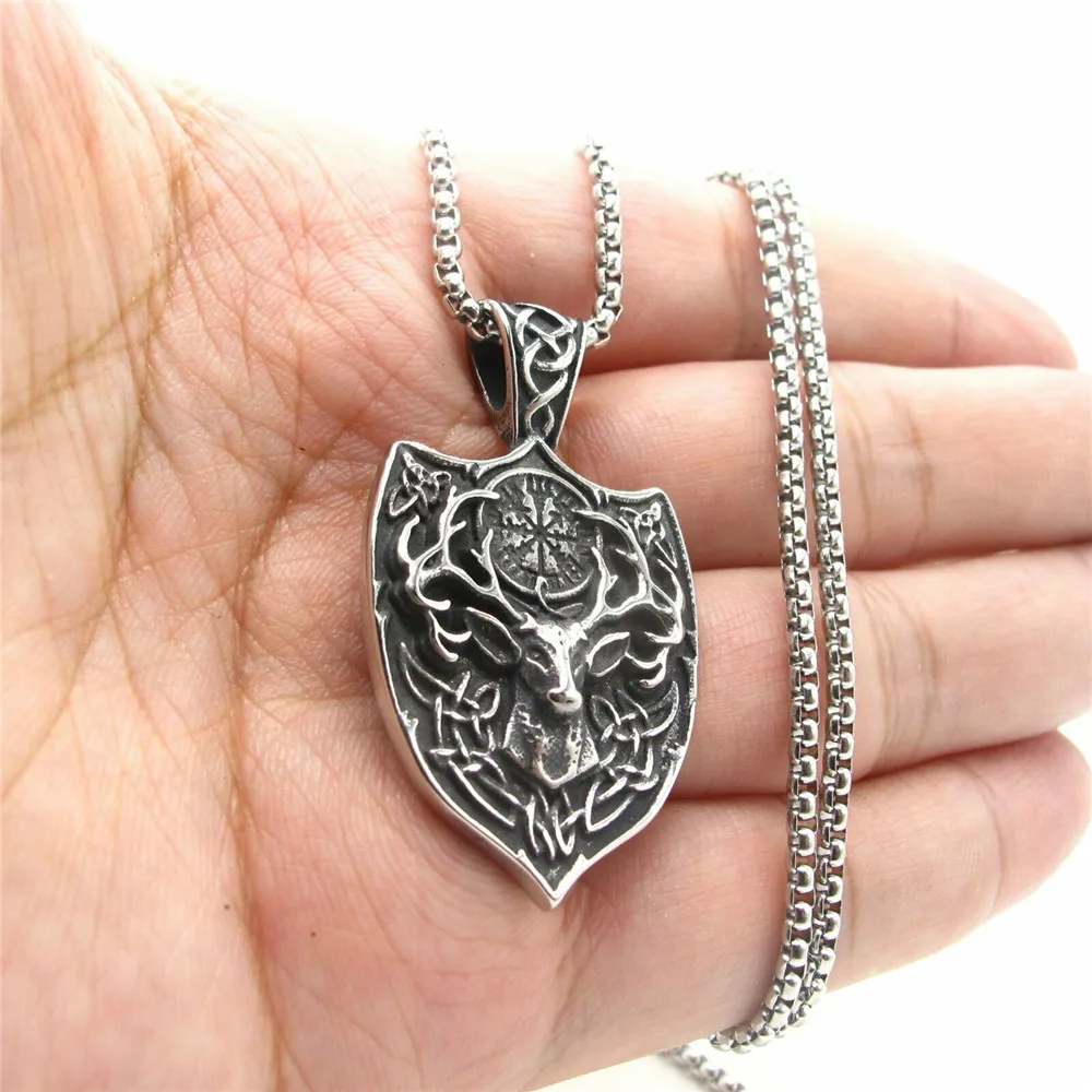 

Ожерелье из нержавеющей стали норвежский викинг Amulet Vegvisir кулон голова оленя