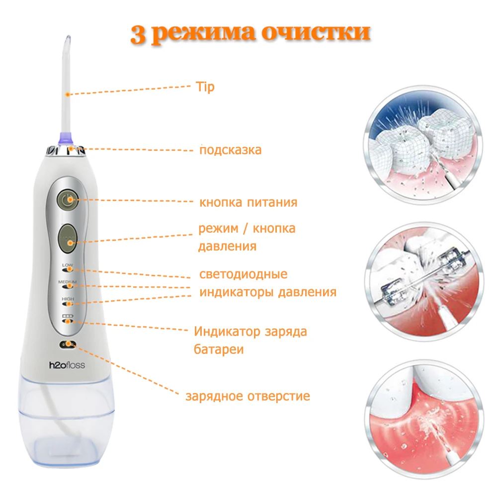 H2ofloss портативный ирригатор полости рта usb Перезаряжаемый водный Флоссер