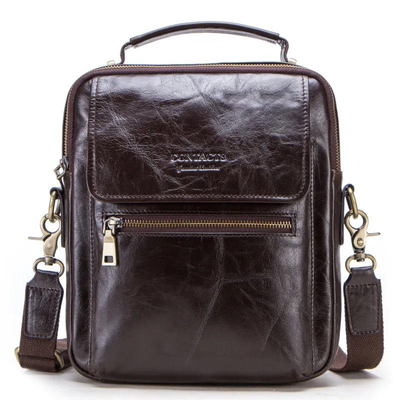 Модные мужские сумки большая вместительность коровья кожа на плечо для мужчин