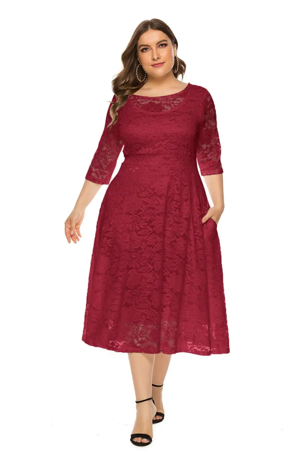 Plus Size Evening Dresses 2019 Women Lace Sleeves Formal Mother of the Bride Dress Short Prom with Pockets | Свадьбы и торжества