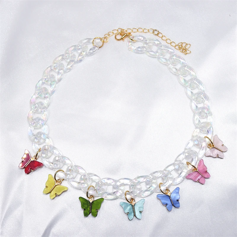 Женская цепочка ручной работы разноцветная Милая подвеска в виде бабочки |