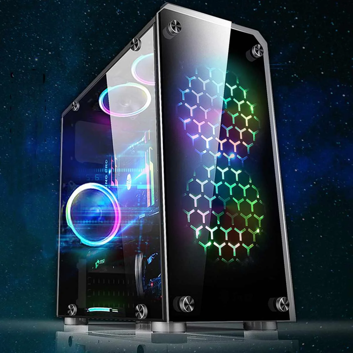 Мини ATX игровой компьютер ПК корпуса башни стеклянная панель настольный компьютер Mainframe полноразмерный прозрачный корпус 386x180x386 мм