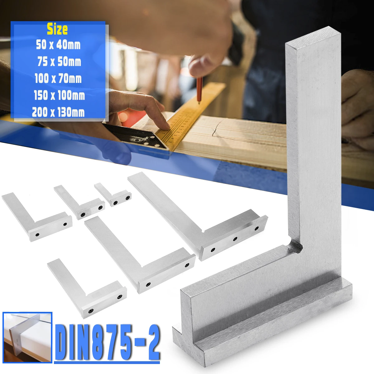 

ZEAST Machinist Square 90° Precision-Angle Gauge Corner Ruler Wide Base 5 Size DIN875-2 Grade Stainless Steel Measuring Tool