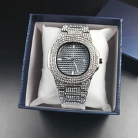 fashion men watches diamond automatic date quartz watch men gold stainless steel hip hop mens watches top brand luxury clock