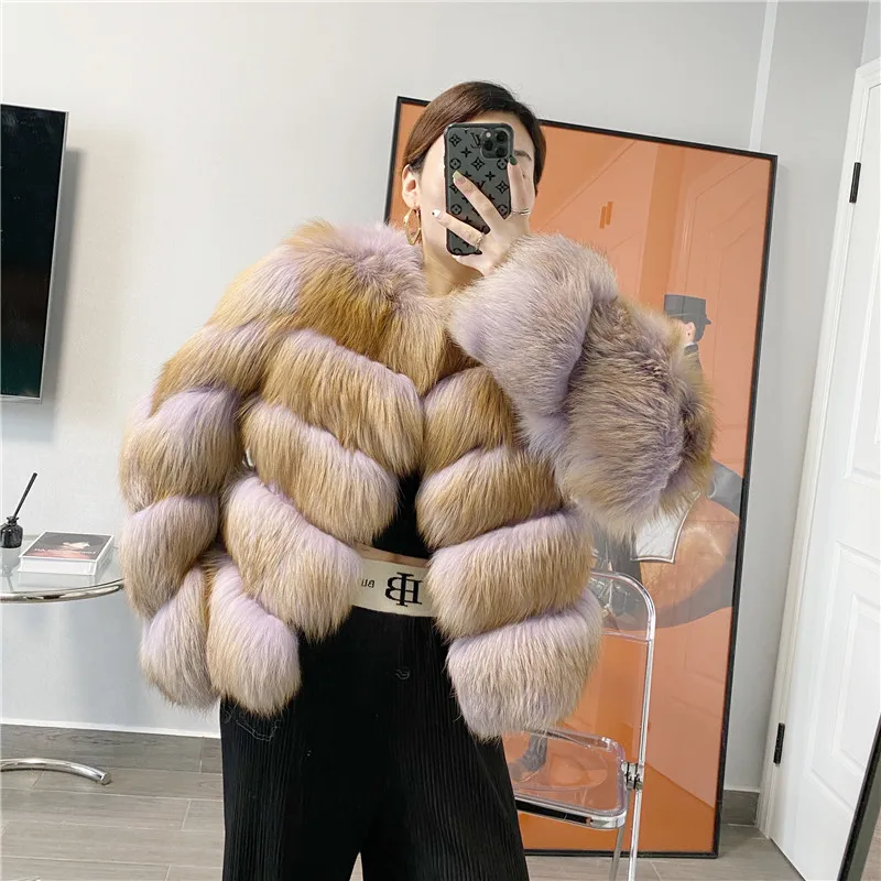 

2021 New Luxury Coats and Jackets Women Winter Real Fur Coat Women Fox Fur Jackets Covered Button Streetwear Women Overcoat