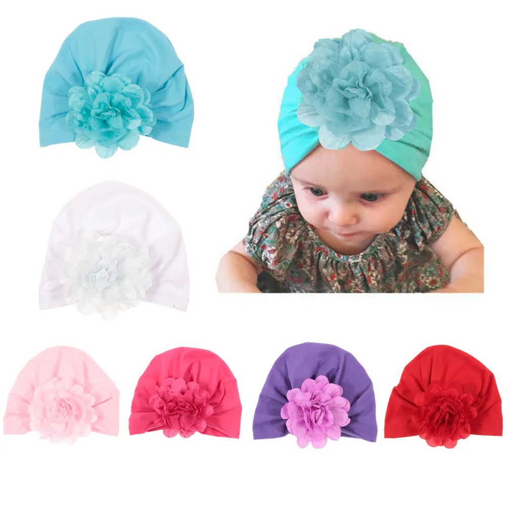 

New Designed Cute Kid Caps Fold The Flower Hat Cotton Soft Turban Knot Girl Baby Flower Kids Cap Photography Props Holiday Gifts