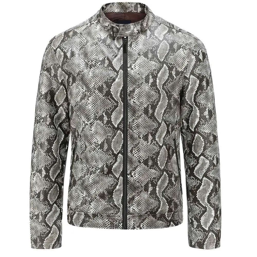 Snake pattern Искусственная кожа куртка Мужская Сексуальная Змеиный узор мотоциклетная Мужская мотоциклетная куртка на молнии Дизайн искусственная кожа мужская куртка пальто - Цвет: Snake pattern