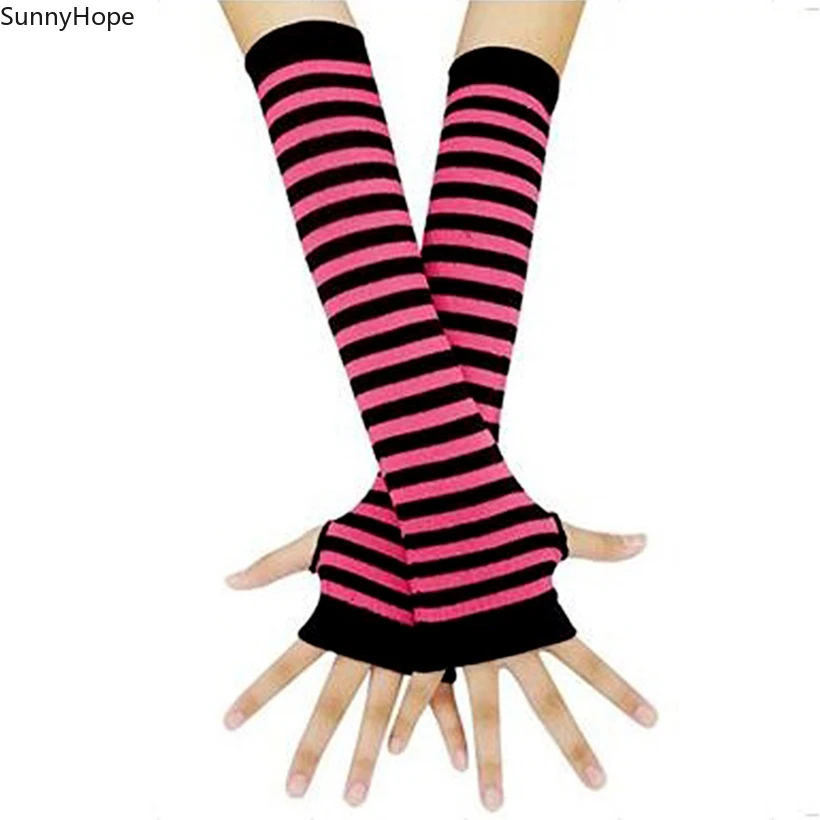 

Fingerless Gloves Arm Sleeve Anime Women Fishnet Sports Emo Punk Striped Hand Warmer Mesh Long Gloves Cotton Fashion Sleeves